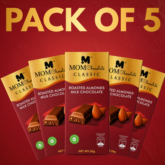 MOM Chocolate Classic Roasted Almond Milk Chocolate Bars | Creamy Handmade Milk Chocolate | Pack of 5 x 50g