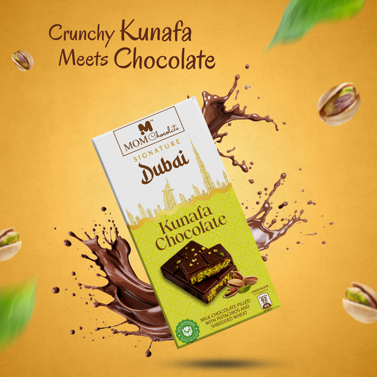 MOM Chocolate Signature Dubai Kunafa Chocolate | Pistachio & Crispy Kunafa Filled Chocolate Bar | Premium Handmade Chocolate Experience