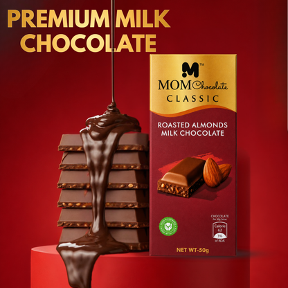 MOM Chocolate Classic Roasted Almond Milk Chocolate Bars | Creamy Handmade Milk Chocolate | Pack of 5 x 50g