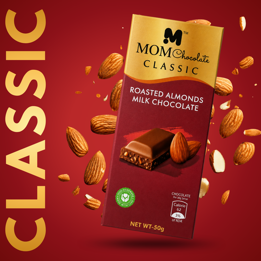 MOM Chocolate Classic Roasted Almond Milk Chocolate Bars | Creamy Handmade Milk Chocolate | Pack of 5 x 50g