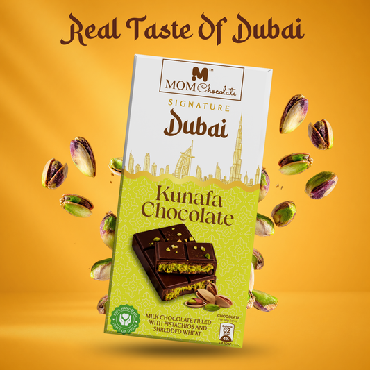 MOM Chocolate Signature Dubai Kunafa Chocolate | Pistachio & Crispy Kunafa Filled Chocolate Bar | Premium Handmade Chocolate Experience