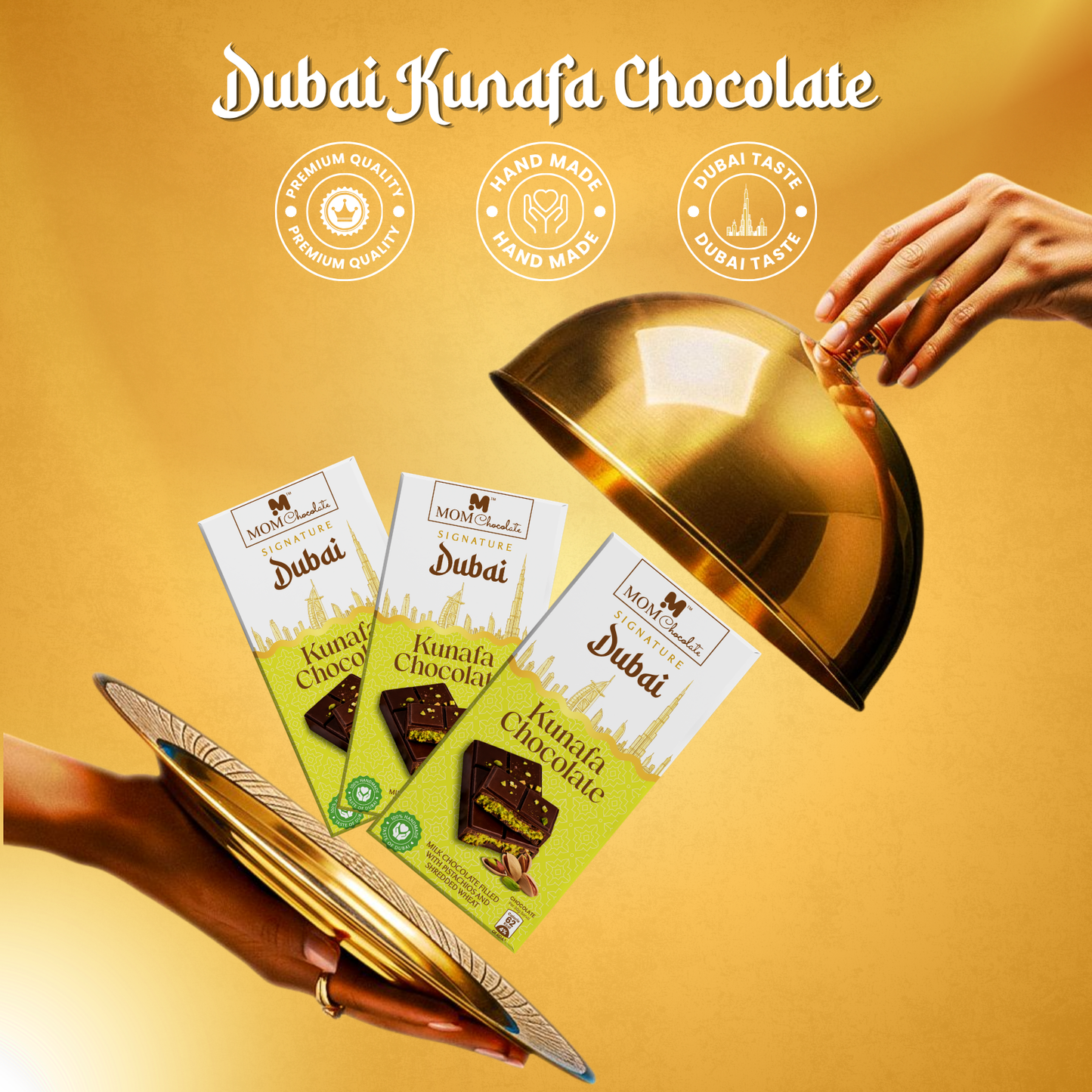 MOM Chocolate Signature Dubai Kunafa Chocolate | Pistachio & Crispy Kunafa Filled Chocolate Bar | Premium Handmade Chocolate Experience
