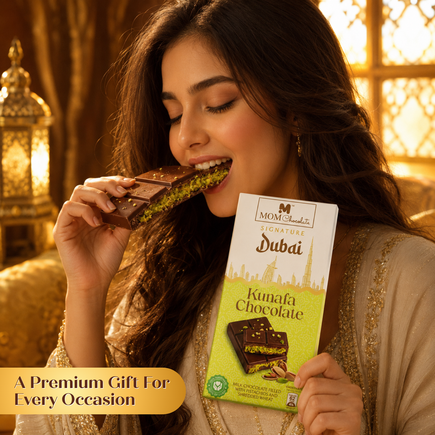 MOM Chocolate Signature Dubai Kunafa Chocolate | Pistachio & Crispy Kunafa Filled Chocolate Bar | Premium Handmade Chocolate Experience